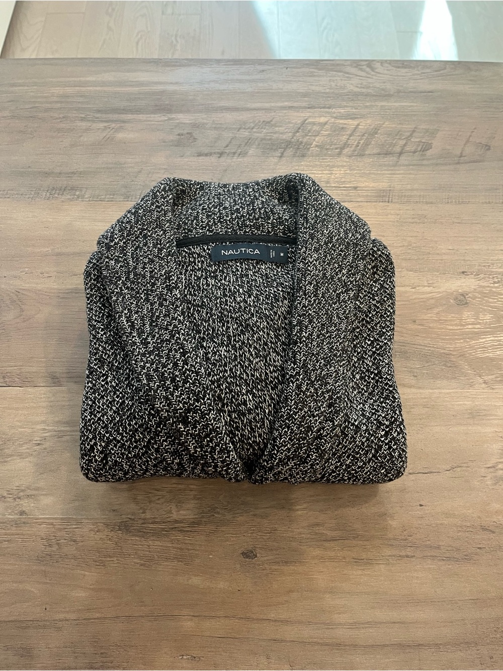 Nautica Men’s Black & White Marled Shawl Collar Cardigan